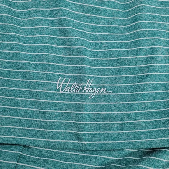 Walter Hagen Mens L‎ Classic Stripe Polo Shirt Performance 11 Teal White Golf - Picture 3 of 8